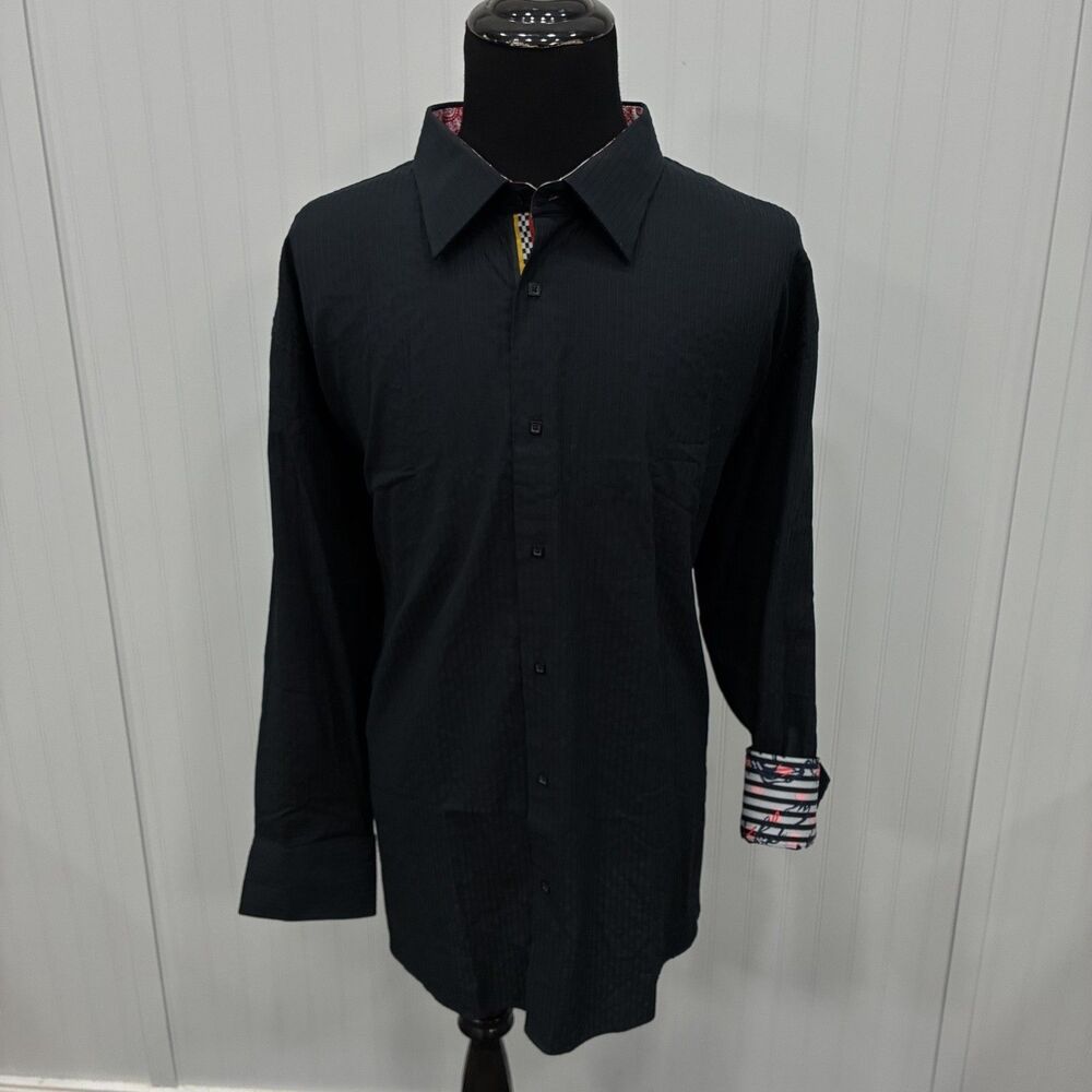 Visconti Uomo Men's 5XLB Black Contrast Cuff Mercerized Cotton Button-Down Shirt